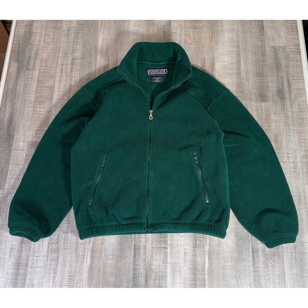Vintage Lands End Mens Deep Pile Full Zip Fleece Jacket Green USA Men's Small